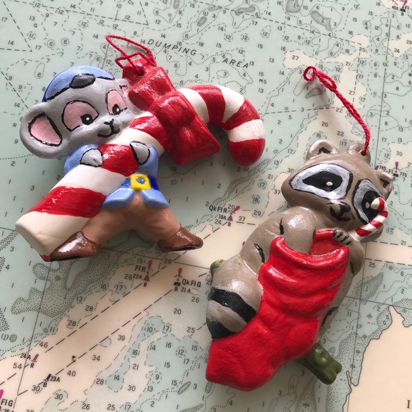 Vintage Hand Painted Ceramic Mouse and Raccoon Ornaments - Picture 2 of 9